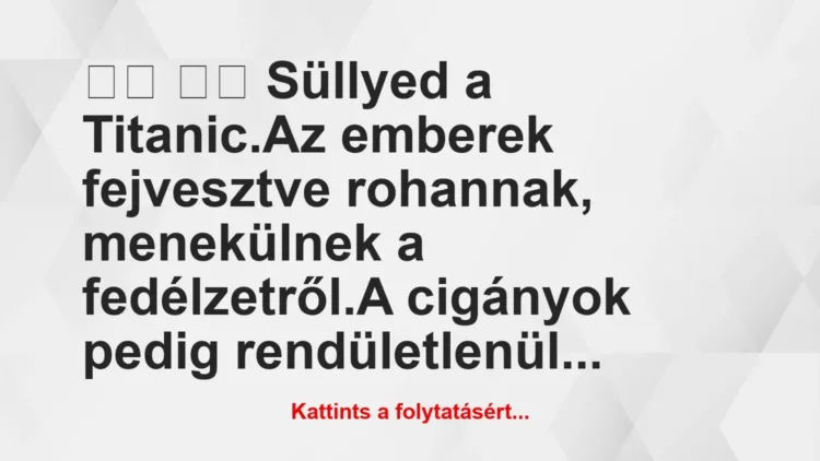 Vicc: 
		  
		  Süllyed a Titanic.Az emberek fejvesztve…