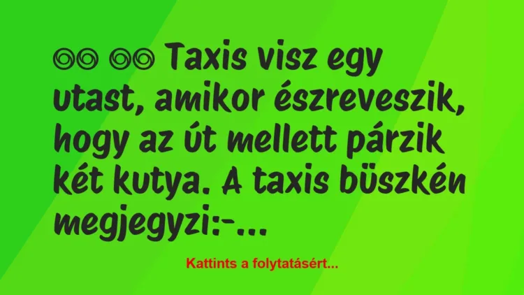 Vicc: 
		  
		  Taxis visz egy utast, amikor észreveszik, hogy az…