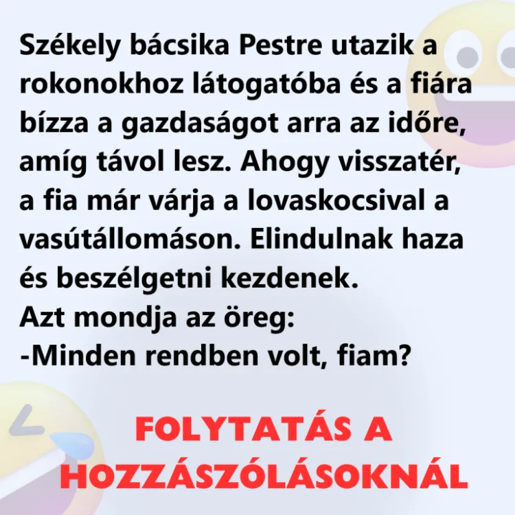 Vicc: Székely bácsika Pestre utazik a rokonokhoz látogatóba