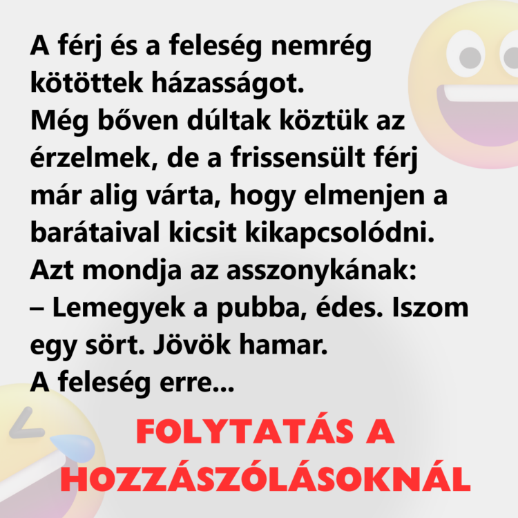 Vicc: A friss házas férj alig várja, hogy kikapcsolódjon a pubban a…