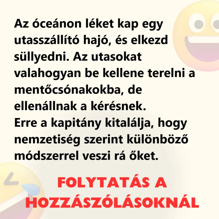 Vicc: Az óceánon léket kap egy utasszállító hajó