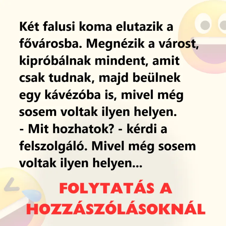 Vicc: Két falusi koma elutazik a fővárosba