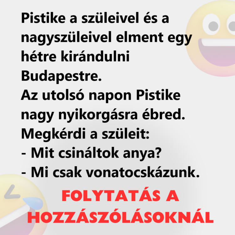 Vicc: Pistike a szüleivel és a nagyszüleivel elment egy hétre kirándulni…