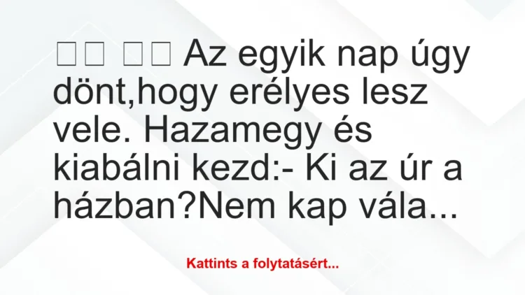 Vicc: 
		  
		  Az egyik nap úgy dönt,hogy erélyes lesz vele….