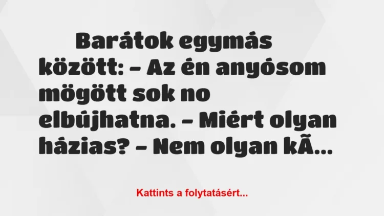 Vicc: 
		  
		  Barátok egymás között: – Az én anyósom mögött sok…