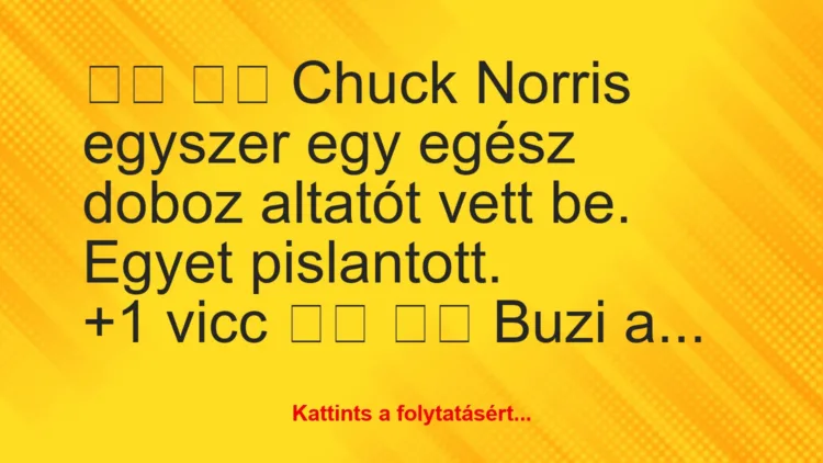 Vicc: 
		  
		  Chuck Norris egyszer egy egész doboz altatót vett…