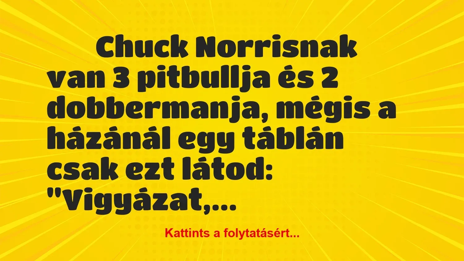 Vicc: 
		  
		  Chuck Norrisnak van 3 pitbullja és 2 dobbermanja,…