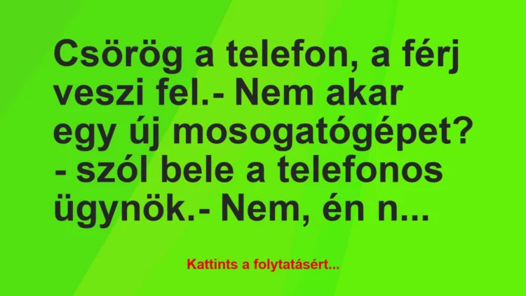 Vicc: Csörög a telefon, a férj veszi fel.

– Nem akar egy új…