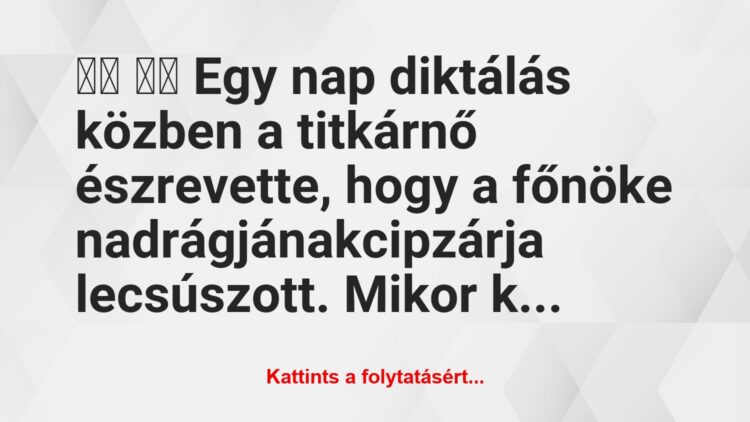 Vicc: 
		  
		  Egy nap diktálás közben a titkárnő észrevette,…