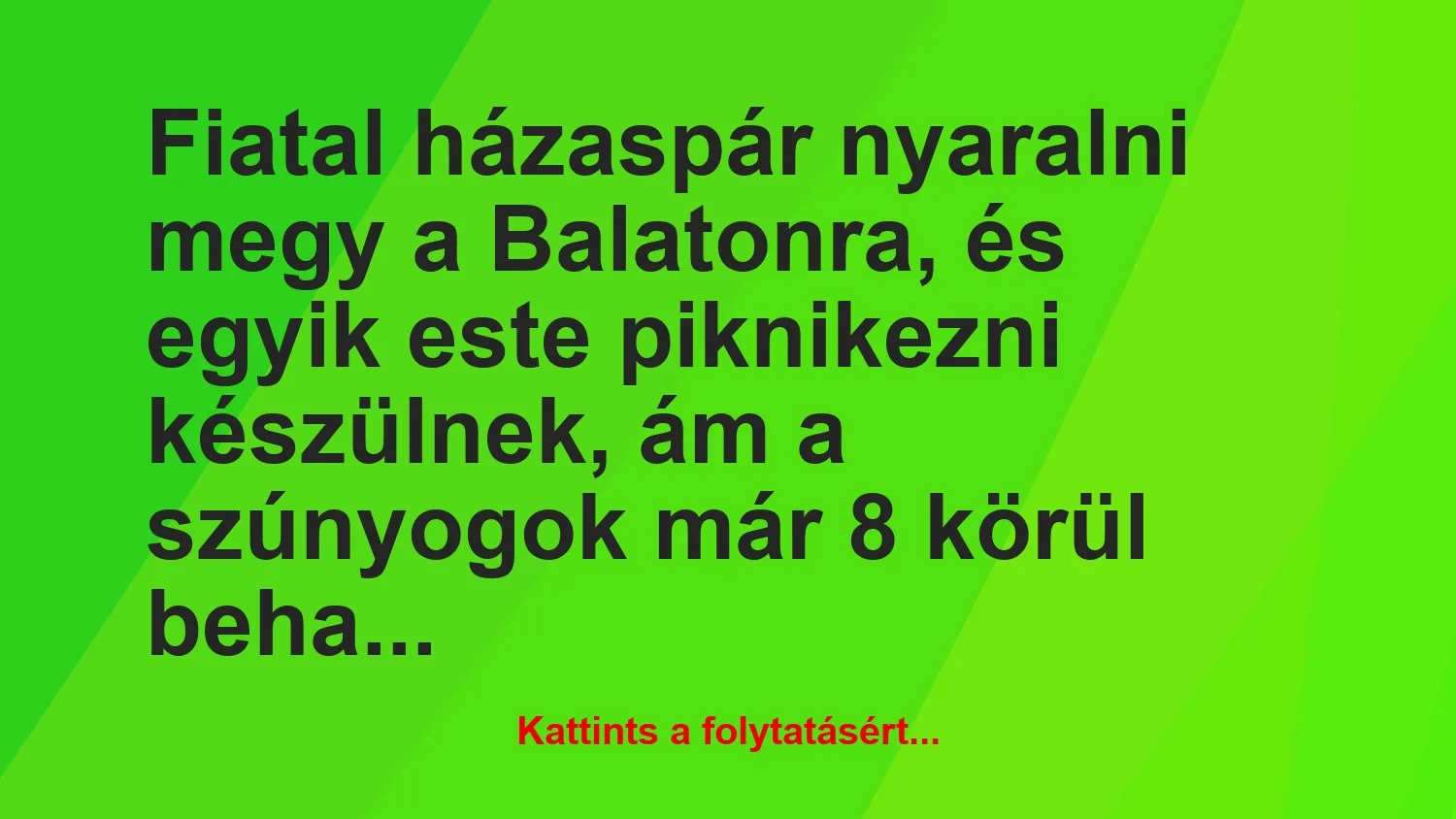 Vicc: Fiatal házaspár nyaralni megy a Balatonra, és egyik este piknikezni…