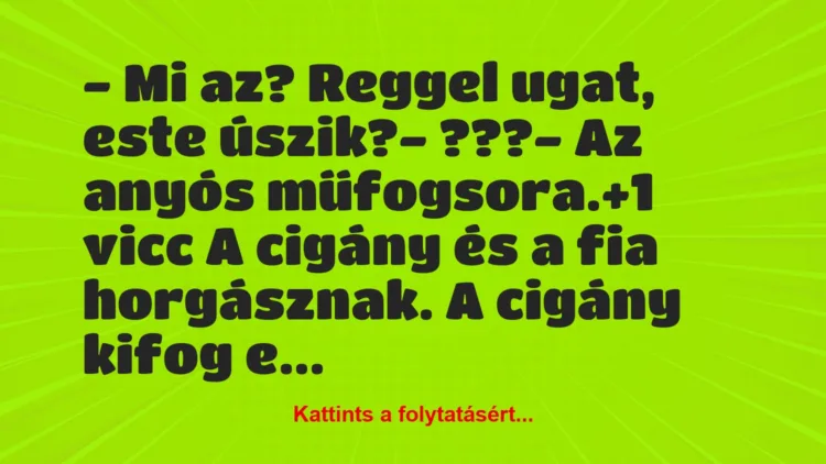 Vicc: – Mi az? Reggel ugat, este úszik?

– ???

– Az anyós…