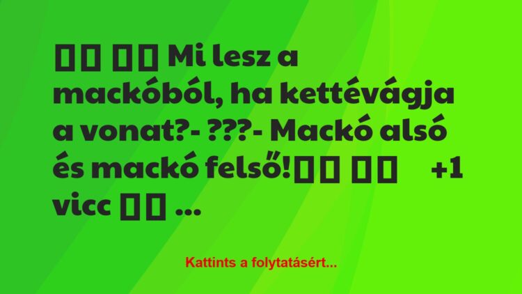 Vicc: 
		  
		  Mi lesz a mackóból, ha kettévágja a vonat?-…