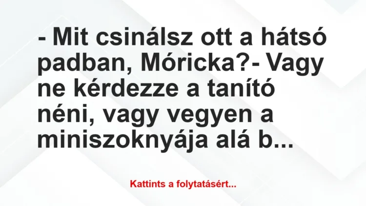 Vicc: – Mit csinálsz ott a hátsó padban, Móricka?

– Vagy ne kérdezze a…