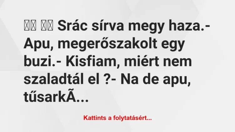 Vicc: 
		  
		  Srác sírva megy haza.- Apu, megerőszakolt egy…