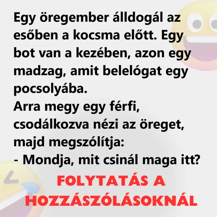 Vicc: Egy öregember álldogál az esőben a kocsma előtt