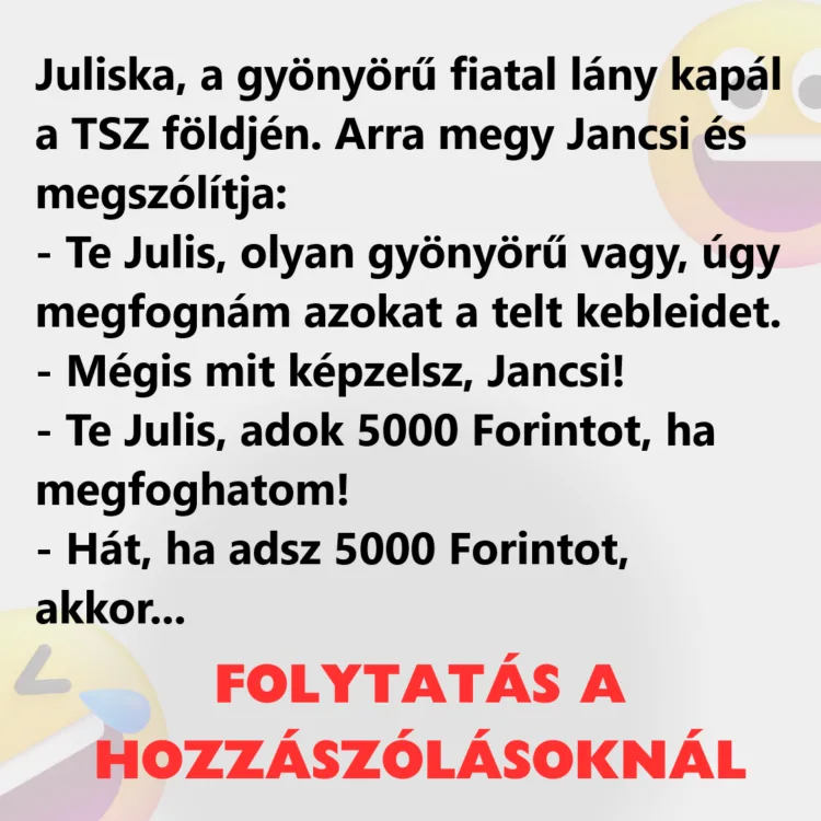 Vicc: Juliska, a gyönyörű fiatal lány kapál a TSZ földjén