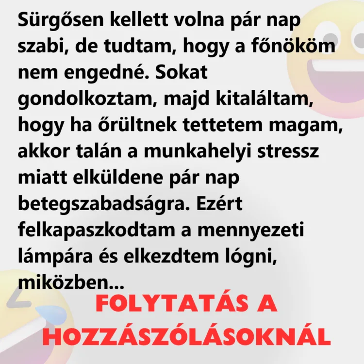 Vicc: Sürgősen kellett volna pár nap szabi, de tudtam, hogy a főnököm nem…