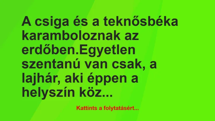 Vicc: A csiga és a teknősbéka karamboloznak az erdőben.

Egyetlen…