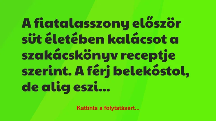 Vicc: A fiatalasszony először süt életében kalácsot a szakácskönyv receptje…