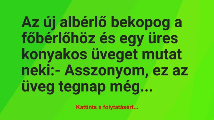 Vicc: Az új albérlő bekopog a főbérlőhöz és egy üres konyakos üveget mutat…