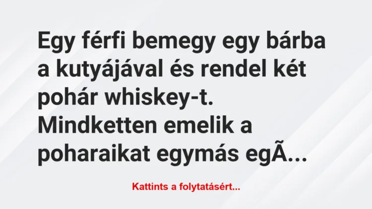 Vicc: Egy férfi bemegy egy bárba a kutyájával és rendel két pohár whiskey-t….