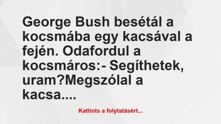 Vicc: George Bush besétál a kocsmába egy kacsával a fején. Odafordul a…