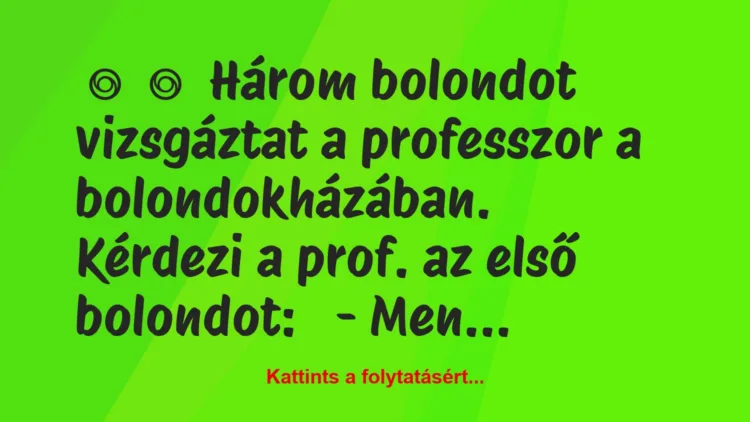 Vicc: 
	    	    Három bolondot vizsgáztat a professzor a…