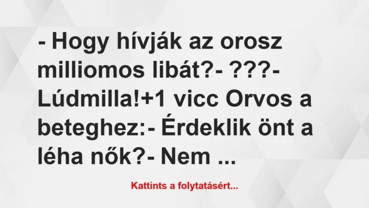 Vicc: – Hogy hívják az orosz milliomos libát?

– ???

– Lúdmilla!