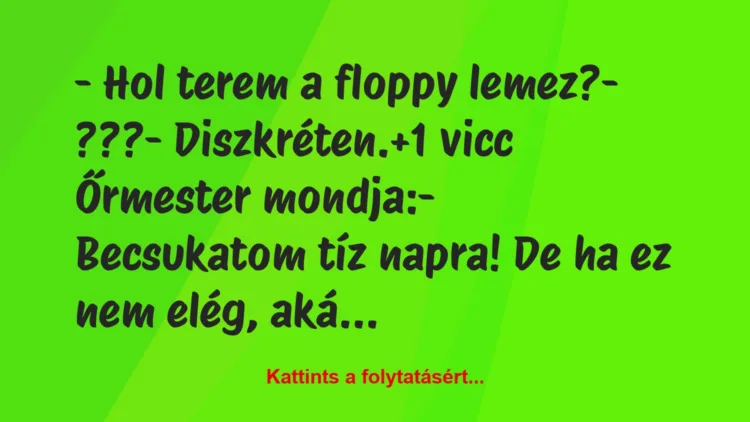 Vicc: – Hol terem a floppy lemez?

– ???

– Diszkréten.