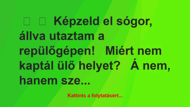 Vicc: 
	    	    Képzeld el sógor, állva utaztam a repülőgépen!


Miért…