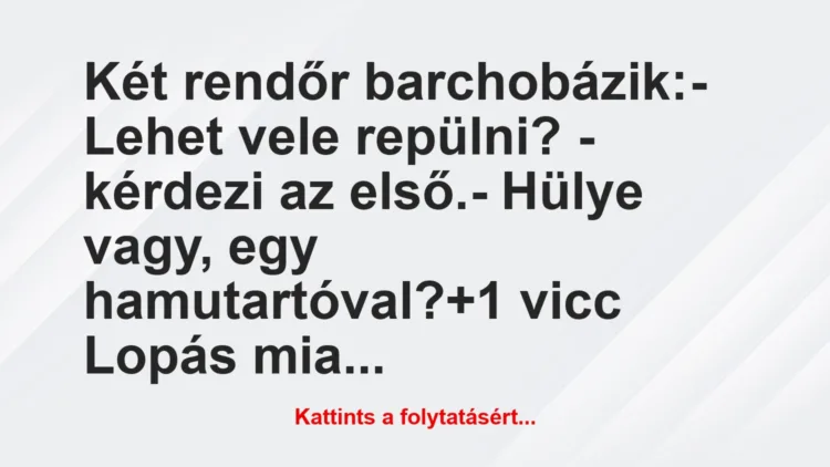 Vicc: Két rendőr barchobázik:

– Lehet vele repülni? – kérdezi az…