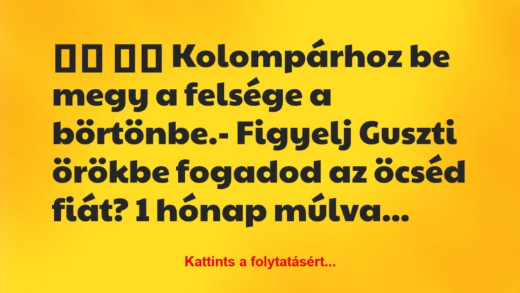 Vicc: 
		  
		  Kolompárhoz be megy a felsége a börtönbe.-…