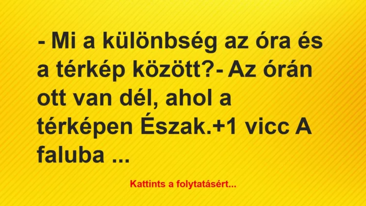 Vicc: – Mi a különbség az óra és a térkép között?

– Az órán ott van…