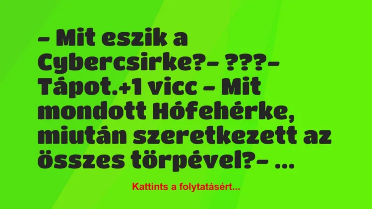 Vicc: – Mit eszik a Cybercsirke?

– ???

– Tápot.