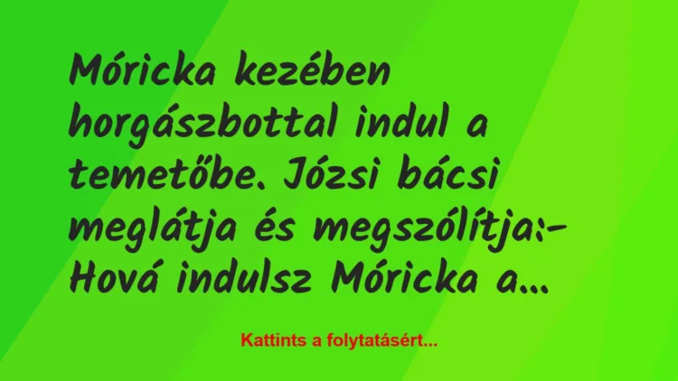 Vicc: Móricka kezében horgászbottal indul a temetőbe. Józsi bácsi meglátja…