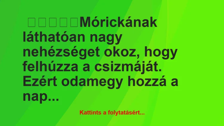 Vicc: Mórickának láthatóan nagy nehézséget okoz, hogy felhúzza a…