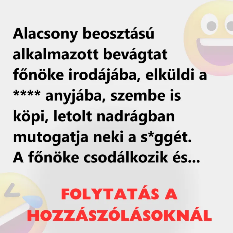 Vicc: Alacsony beosztású alkalmazott bevágtat főnöke irodájába