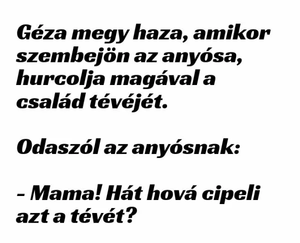 Vicc: Géza megy haza, amikor szembejön az anyósa, hurcolja magával a…