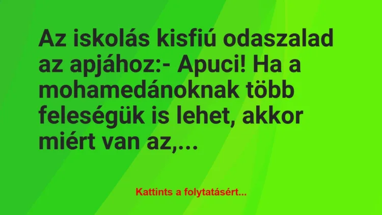 Vicc: Az iskolás kisfiú odaszalad az apjához:

– Apuci! Ha a…