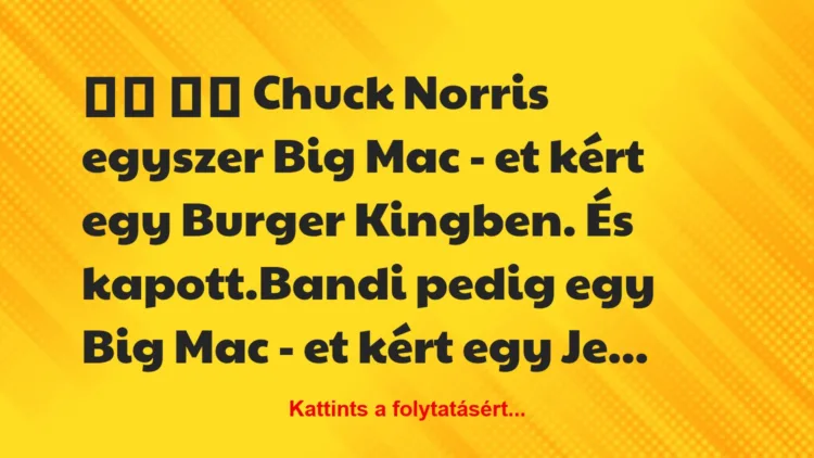 Vicc: 
		  
		  Chuck Norris egyszer Big Mac – et kért egy Burger…