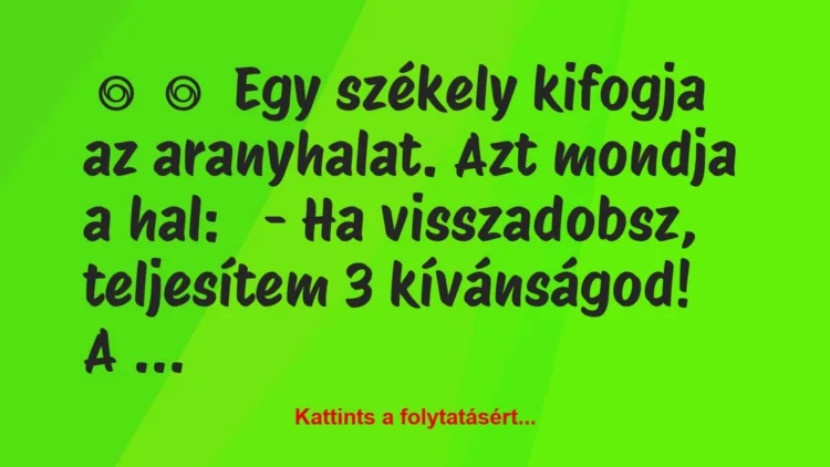 Vicc: 
	    	    Egy székely kifogja az aranyhalat. Azt mondja a…