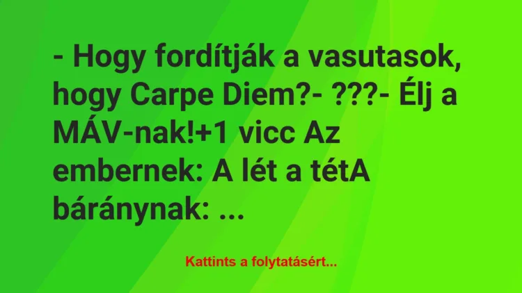 Vicc: – Hogy fordítják a vasutasok, hogy Carpe Diem?

– ???

– Élj a…