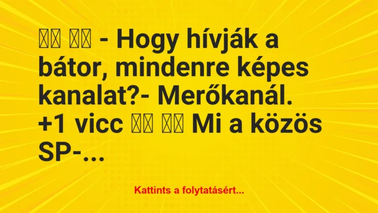 Vicc: 
		  
		  – Hogy hívják a bátor, mindenre képes kanalat?