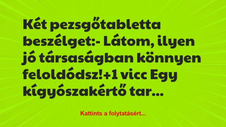 Vicc: Két pezsgőtabletta beszélget:

– Látom, ilyen jó társaságban…