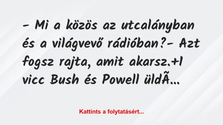 Vicc: – Mi a közös az utcalányban és a világvevő rádióban?

– Azt fogsz…