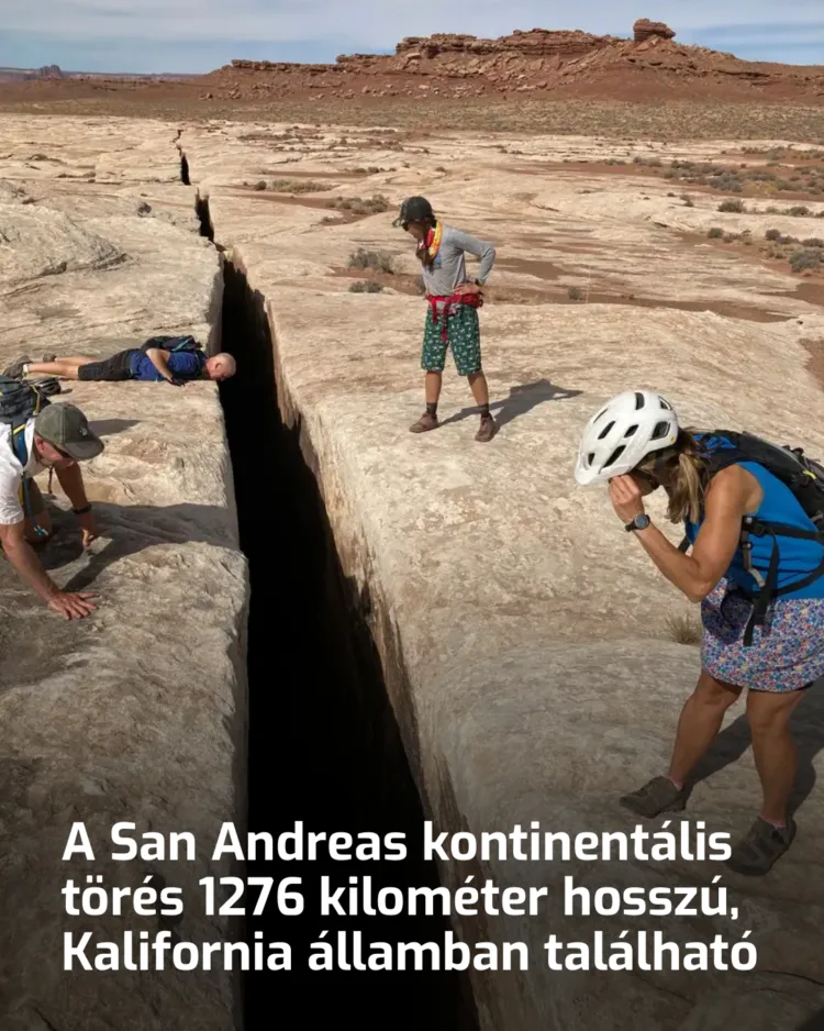 A San Andreas kontinentális törés 1276 kilométer hosszú, Kalifornia államban található