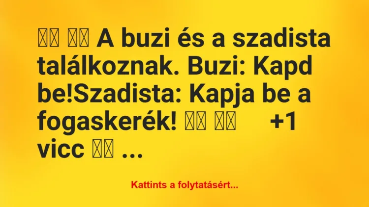 Vicc: 
		  
		  A buzi és a szadista találkoznak. Buzi: Kapd …