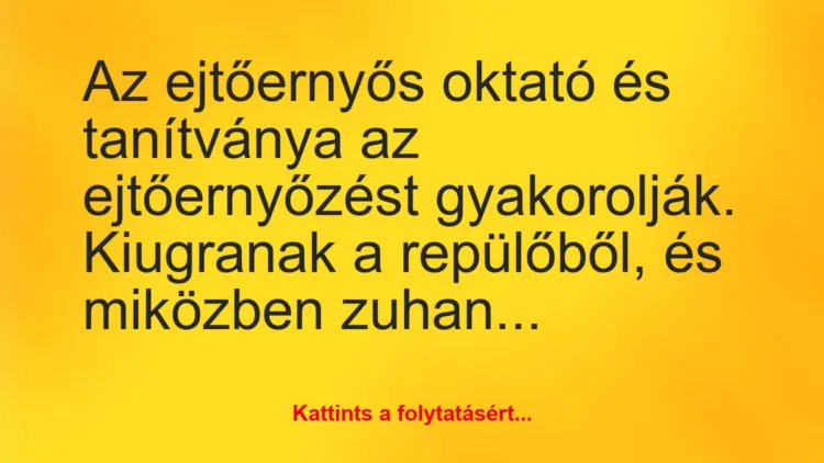 Vicc: Az ejtőernyős oktató és tanítványa az ejtőernyőzést gyakorolják….