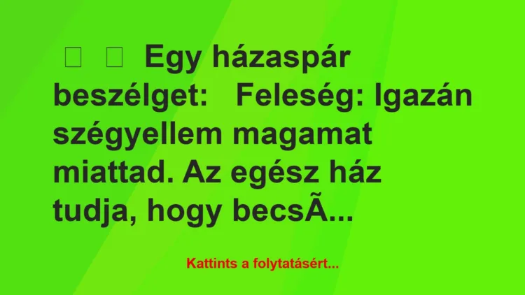 Vicc: 
	    	    Egy házaspár beszélget:


Feleség: Igazán szégyellem…