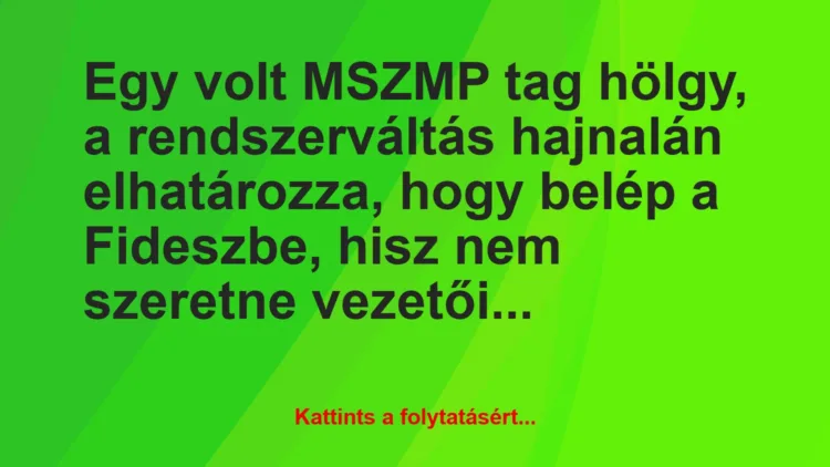 Vicc: Egy volt MSZMP tag hölgy, a rendszerváltás hajnalán elhatározza, hogy…